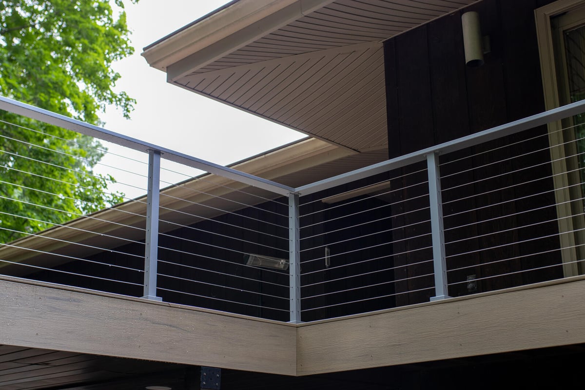 arola custom deck balcony corner roofline eave view