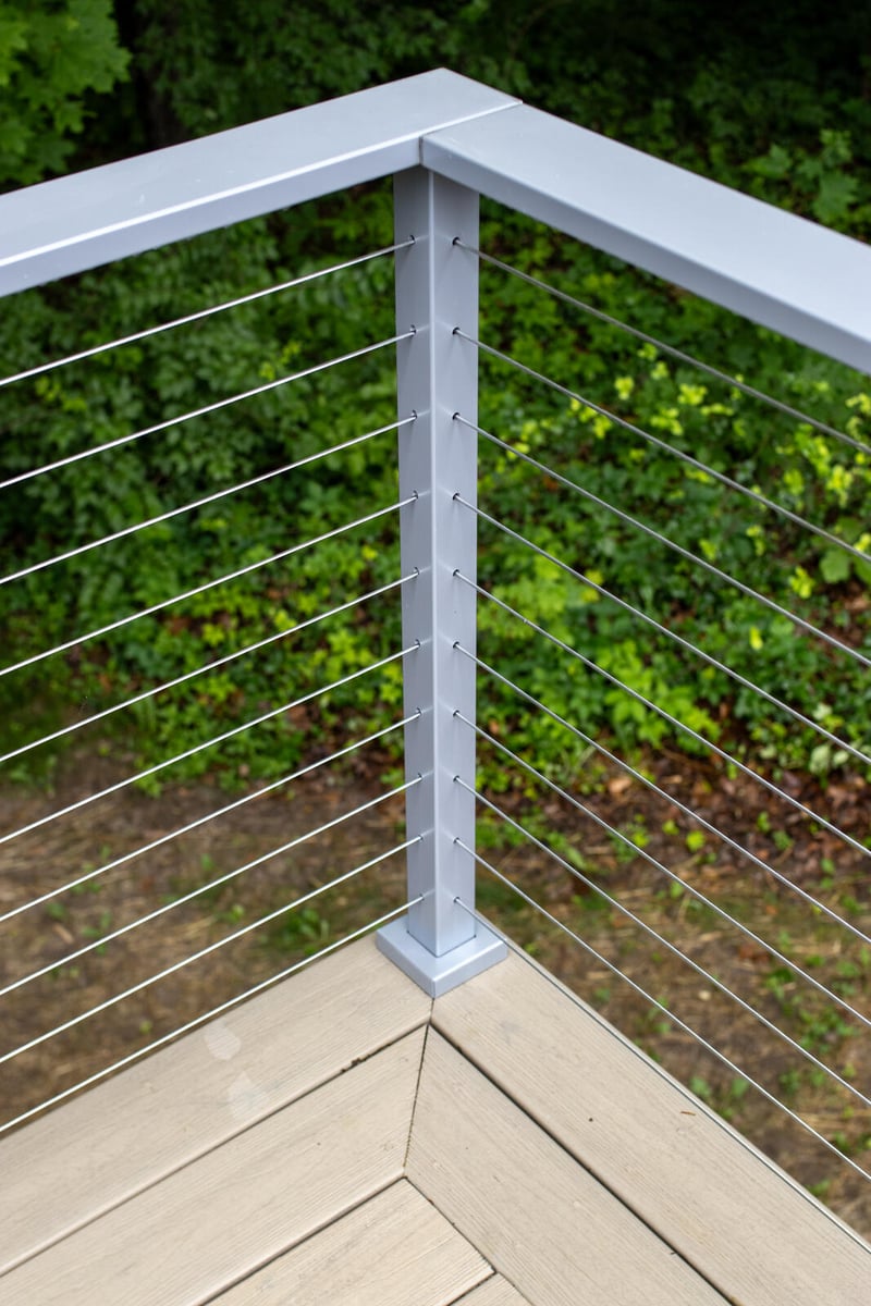 arola custom deck cable railing corner post closeup