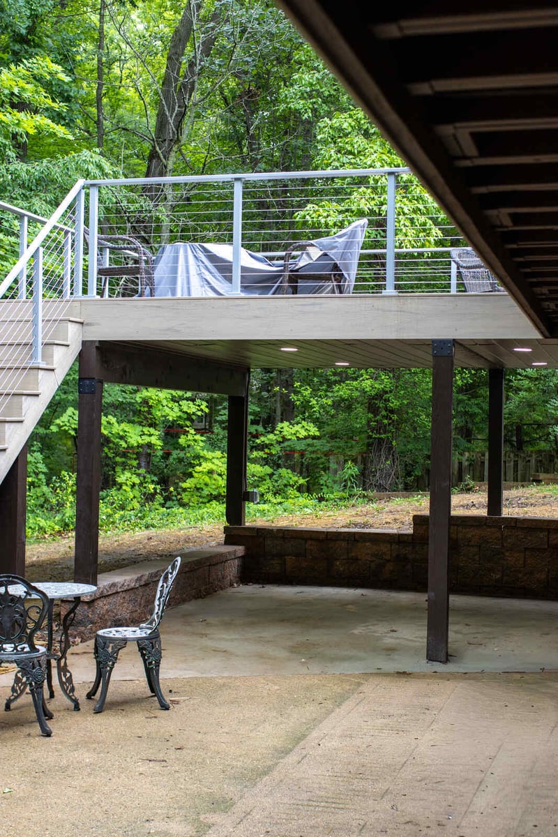 arola custom deck covered patio recessed lighting below