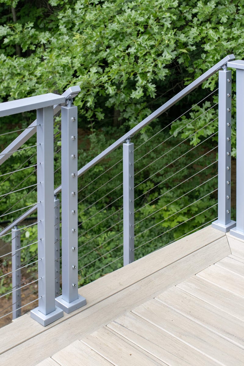 arola custom deck dual posts stair top landing