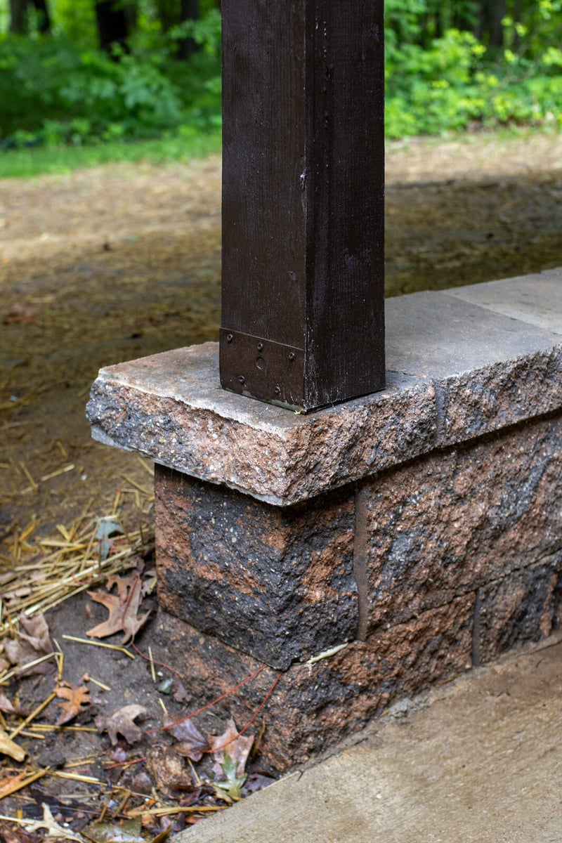 arola custom deck support post stone wall corner