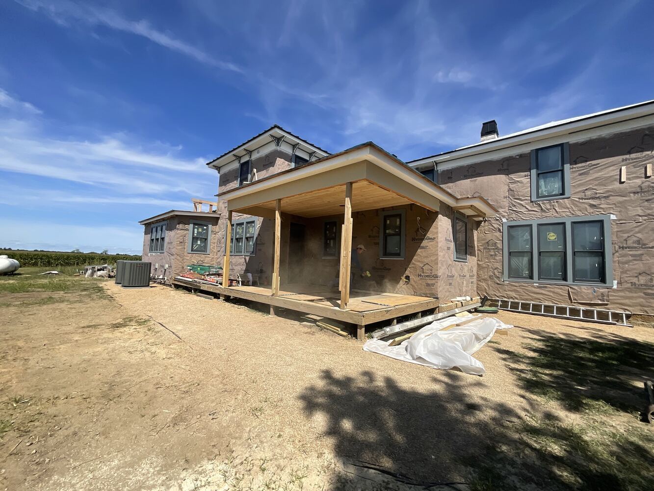 Back porch addition framed during custom renovation by S. Brown Construction Co. in Bar Barry Heights, IN.