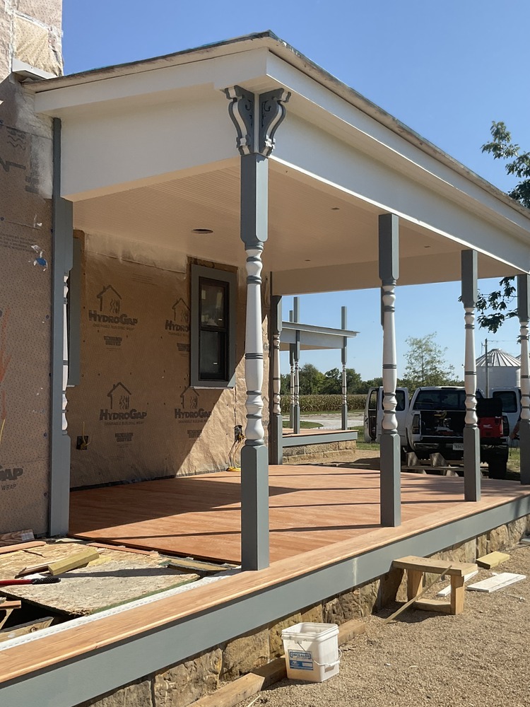 Close-up of new porch decking on historic remodel by S. Brown Construction Co. in Buck Creek, IN.