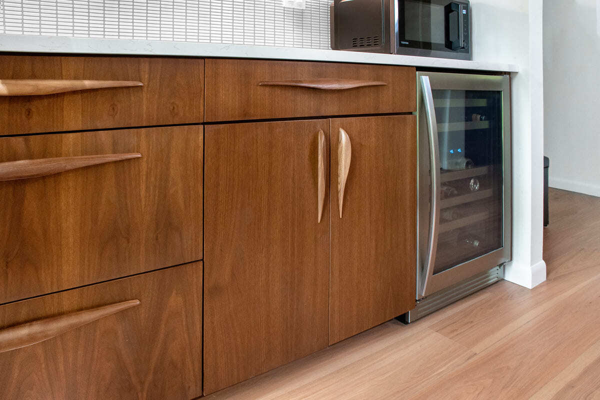 Close up of custom cabinets with wood handles in Lafayette kitchenr emodel