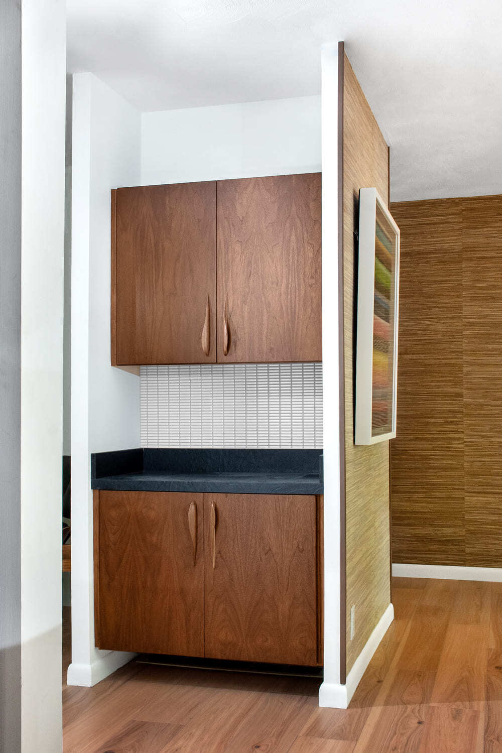 Custom cabinets in partitioned work space in kitchen remodel in Lafayette
