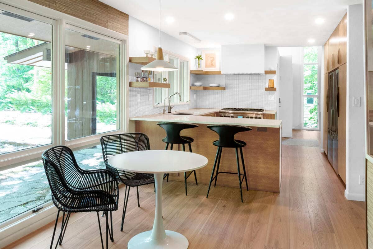 Lafayette kitchen remodel with expansive windows and warm wood