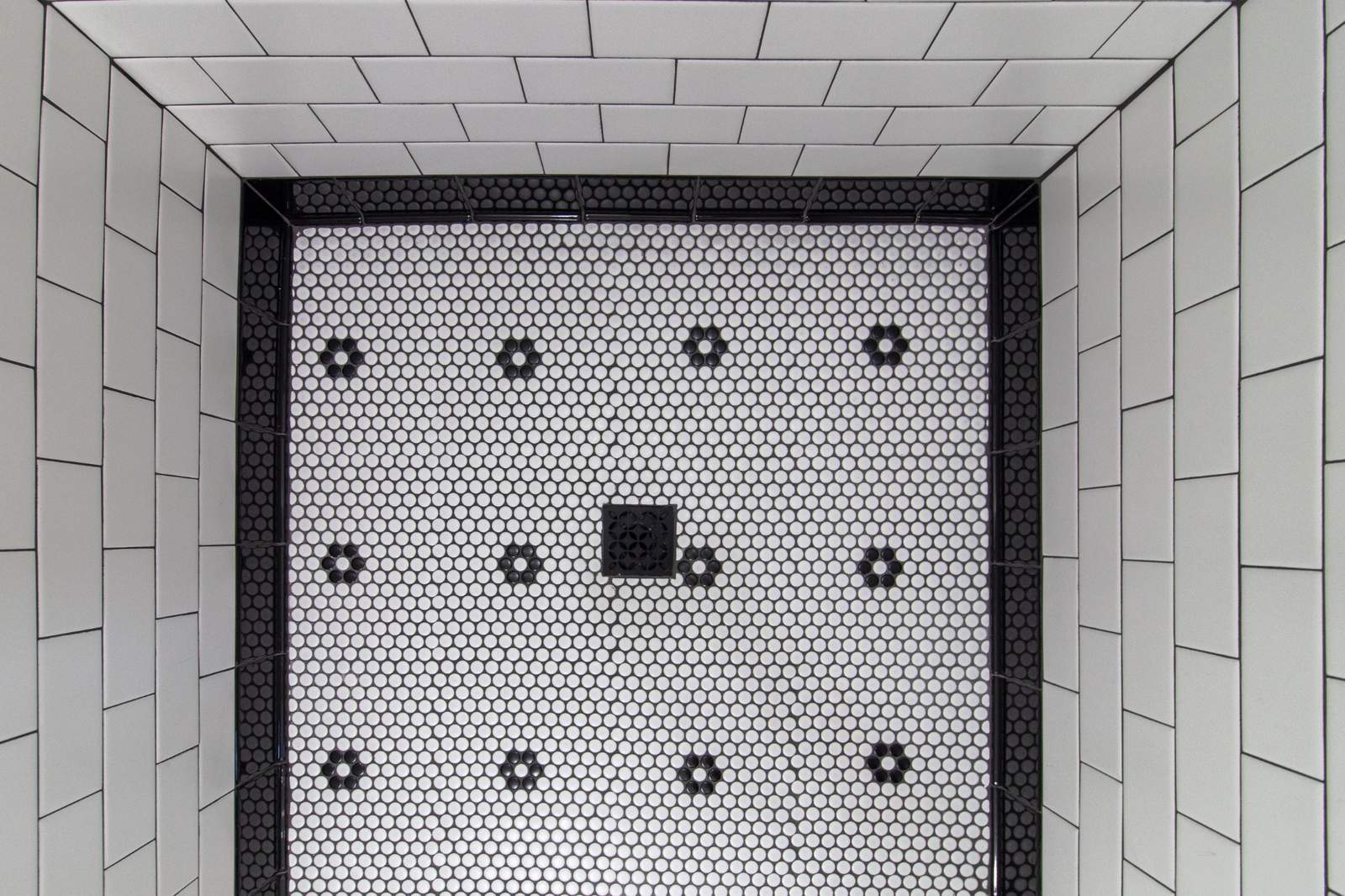mosaic tile shower floor with drain detail by S. Brown Construction Co. West Lafayette IN